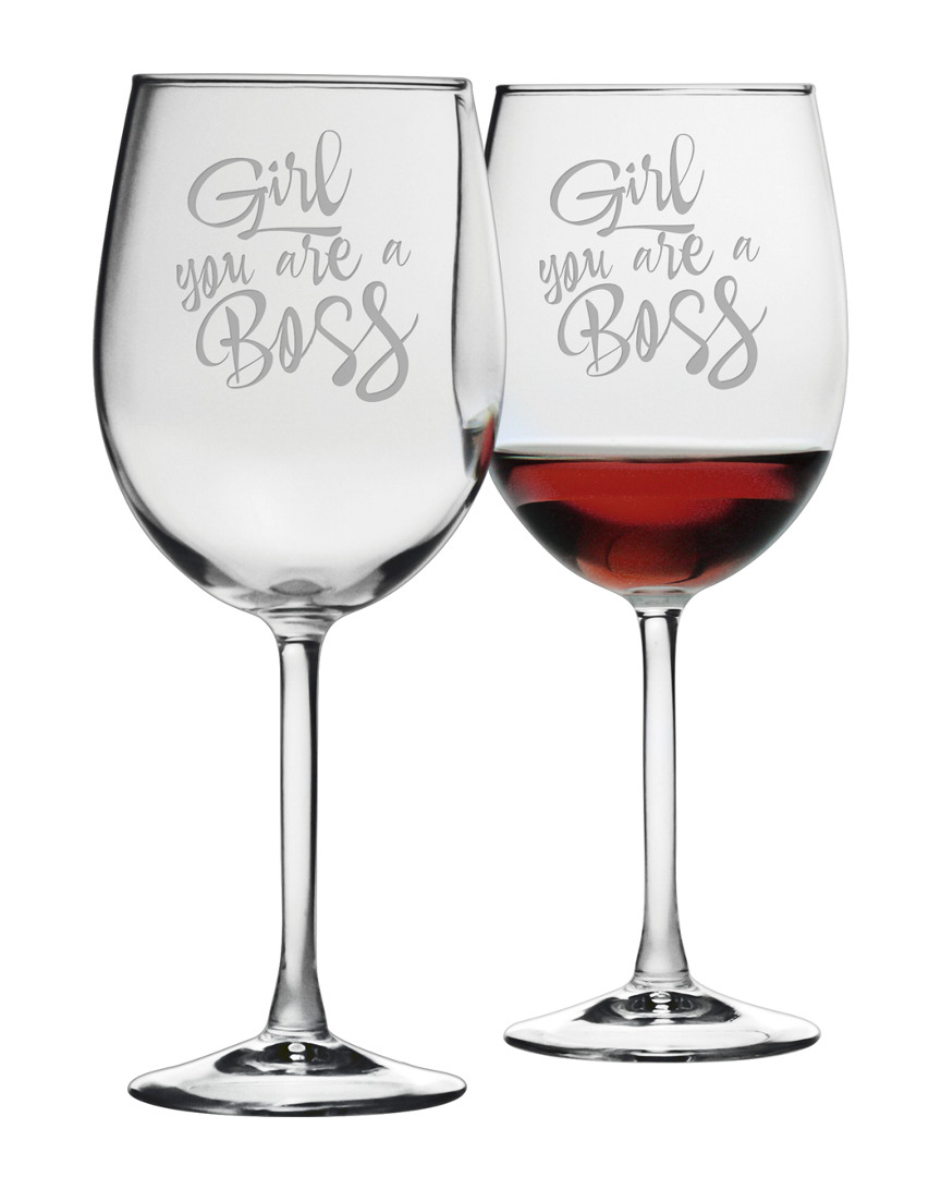 Susquehanna Set Of Two 19oz Girl You Are A Boss Wine Glasses