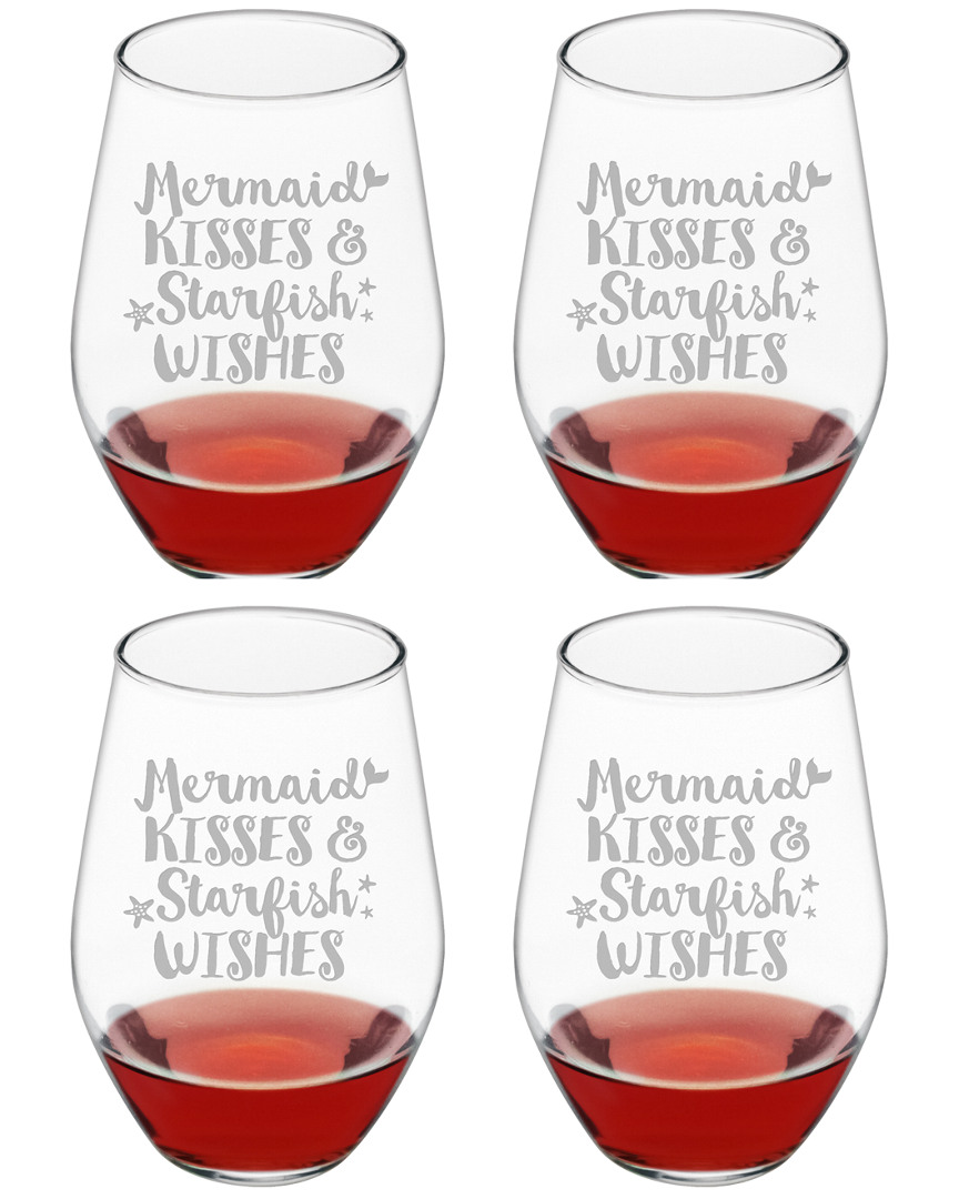 Susquehanna Glass Set Of 4 Mermaid Kisses Stemless Wine Glasses