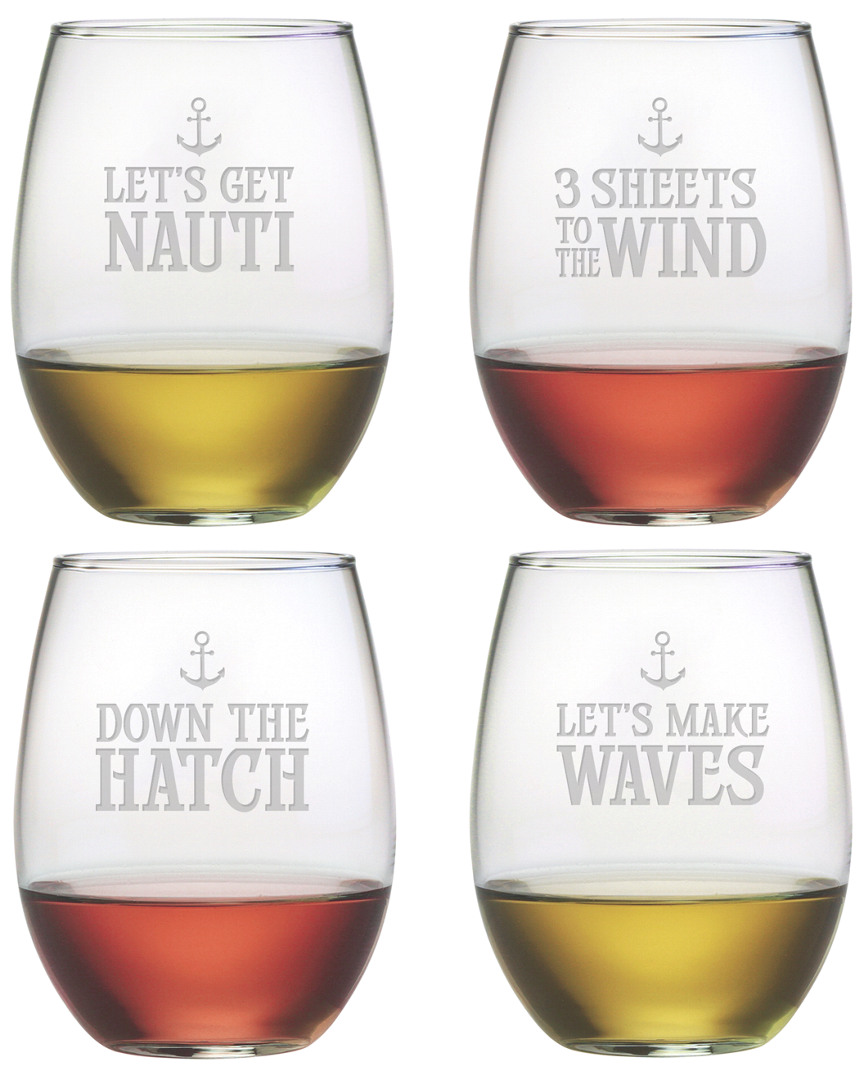 Susquehanna Glass Set Of 4 Down The Hatch Stemless Wine Glasses