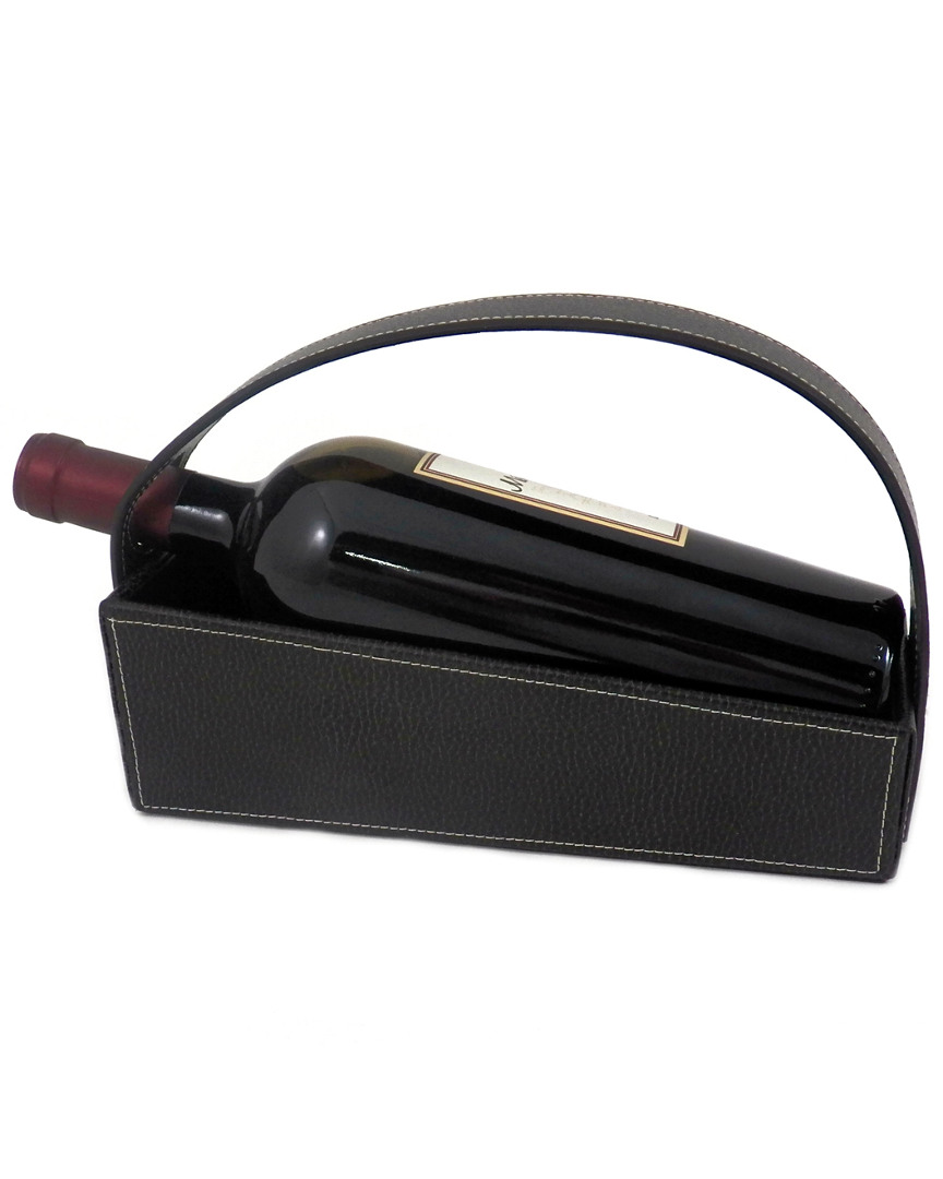 Bey-berk Black Pebbled Leather Wine Cradle