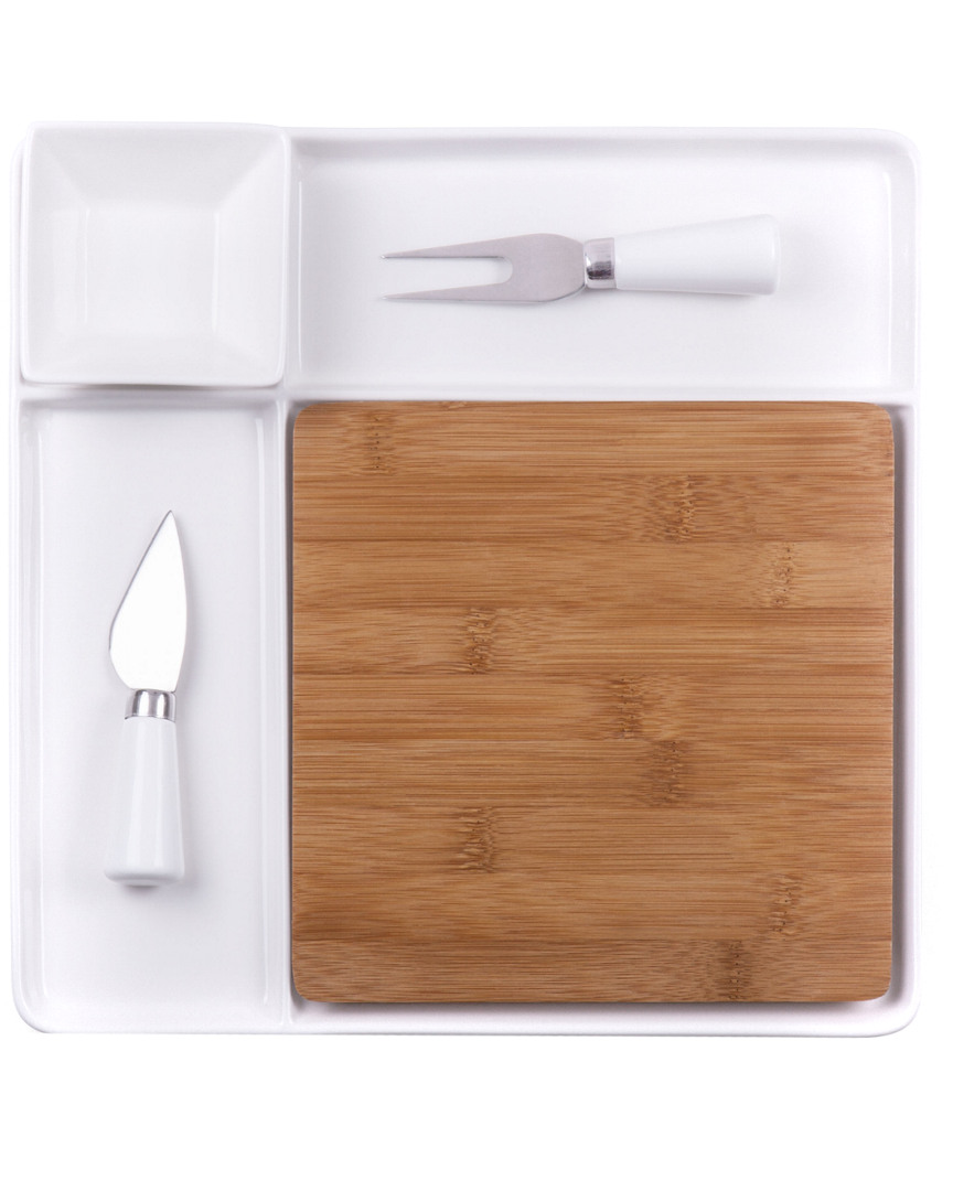 Picnic Time Peninsula Cutting Board Serving Tray With Cheese Tools