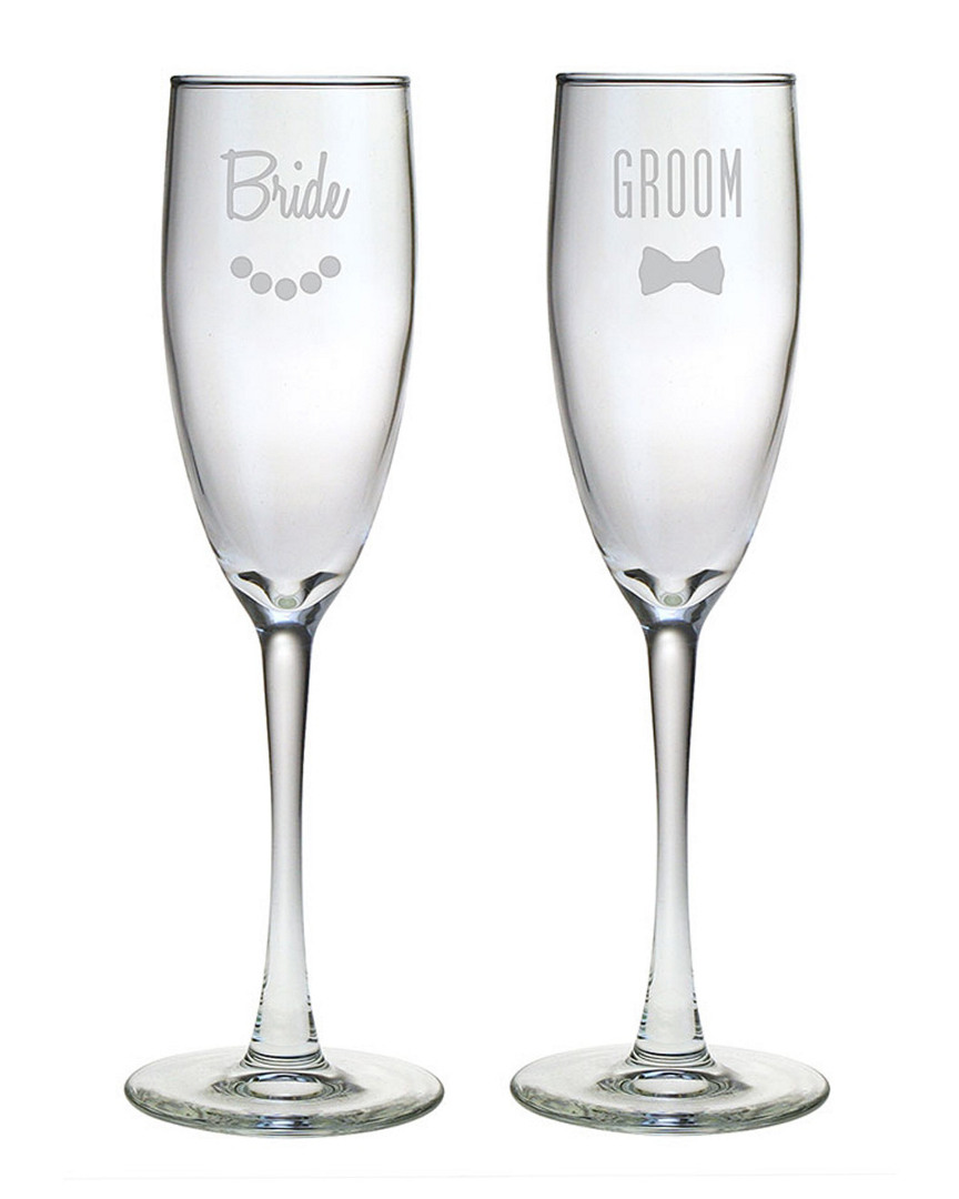 Susquehanna Glass Set Of Two 5.75oz Bride & Groom Champagne Flutes