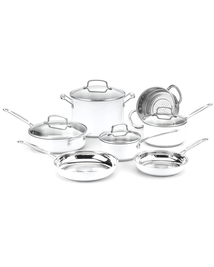 Cuisinart 11pc White Cookware Set In Metallic