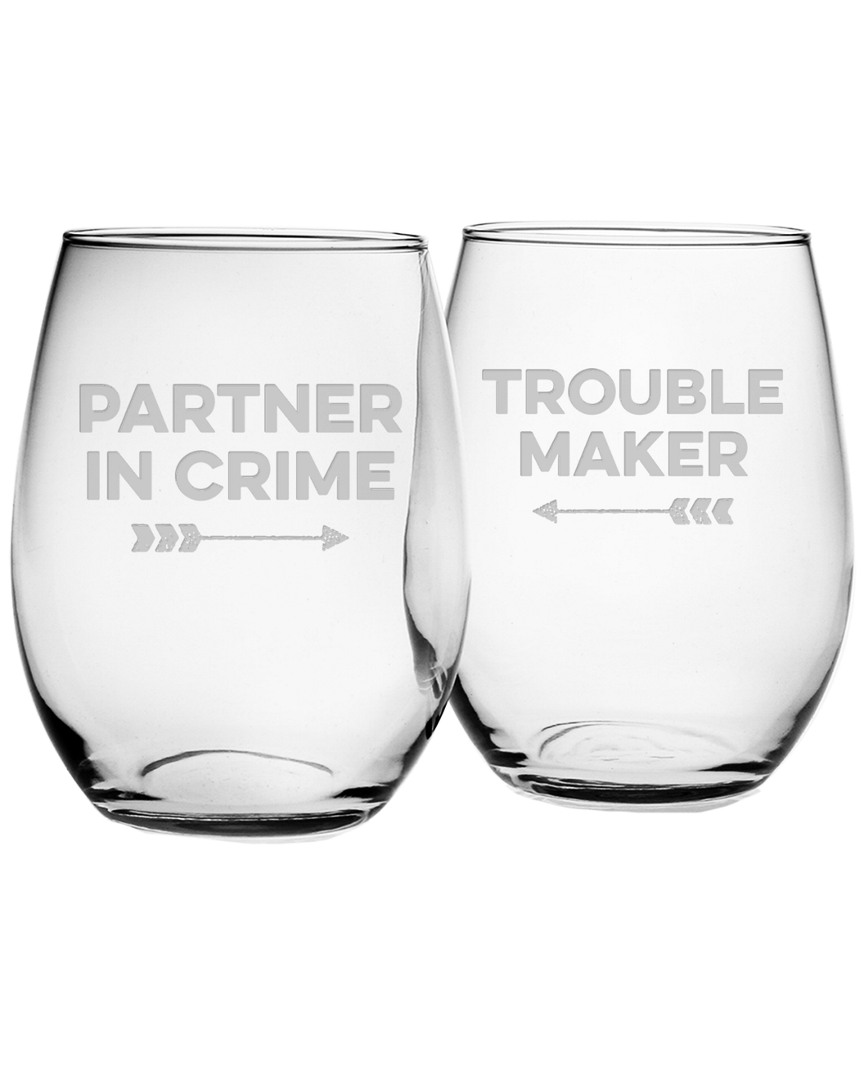 Susquehanna Glass Set Of 2 Partners In Crime Stemless Wine Glasses
