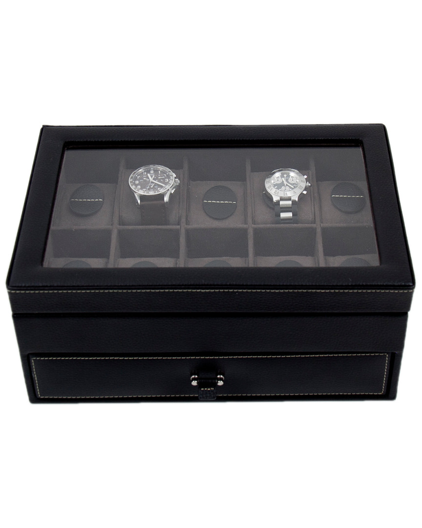 Bey-berk Leather 10-watch Case With Glass