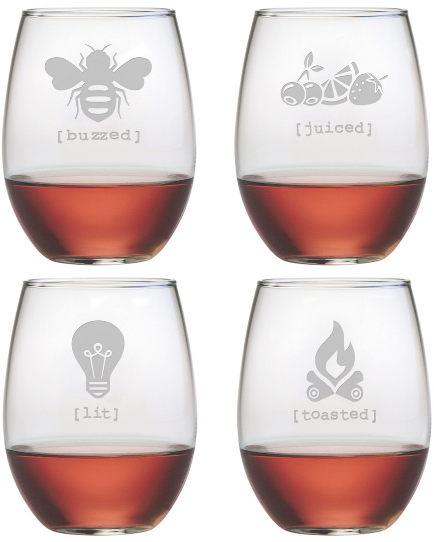 Susquehanna Glass Tipsy Assorted Set Of 4 Stemless Wine Glasses