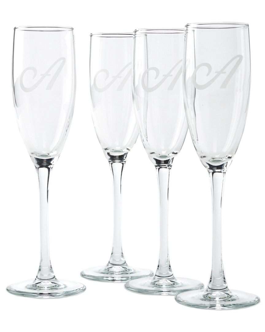 Susquehanna Glass Monogrammed Set Of Four 5.75oz Champagne Flutes, (a-z)