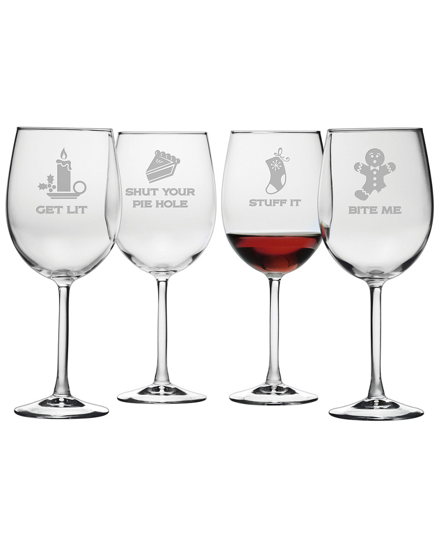 Susquehanna Glass Crotchety Christmas Set Of 4 Ap Wine Glasses, 19oz