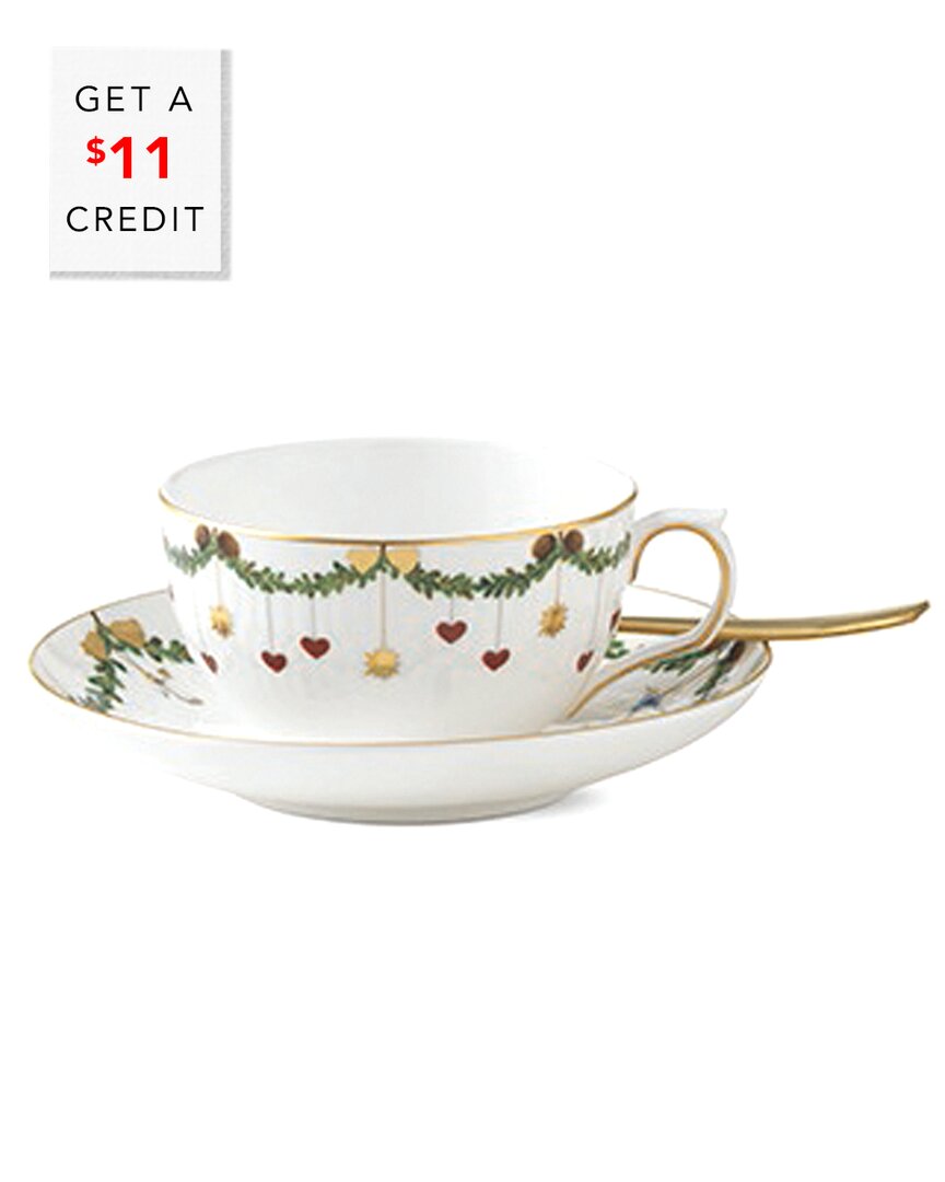 Royal Copenhagen Star Fluted Christmas Teacup & Saucer With $11 Credit