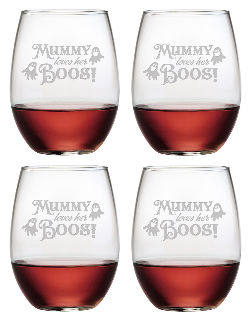 Susquehanna Set Of 4 Mummy Loves Her Boos Stemless Wine Glasses
