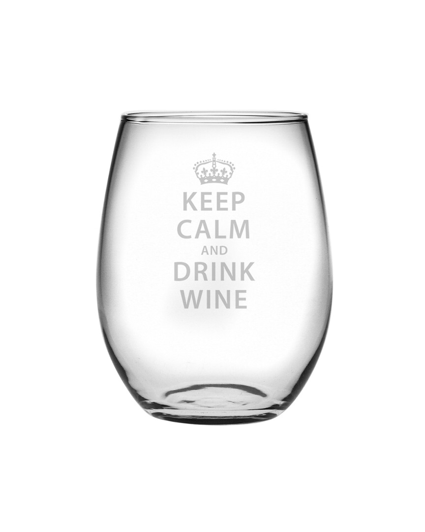 Susquehanna Glass Keep Calm & Drink Wine Set Of Four 21oz Stemless Wine Glasses