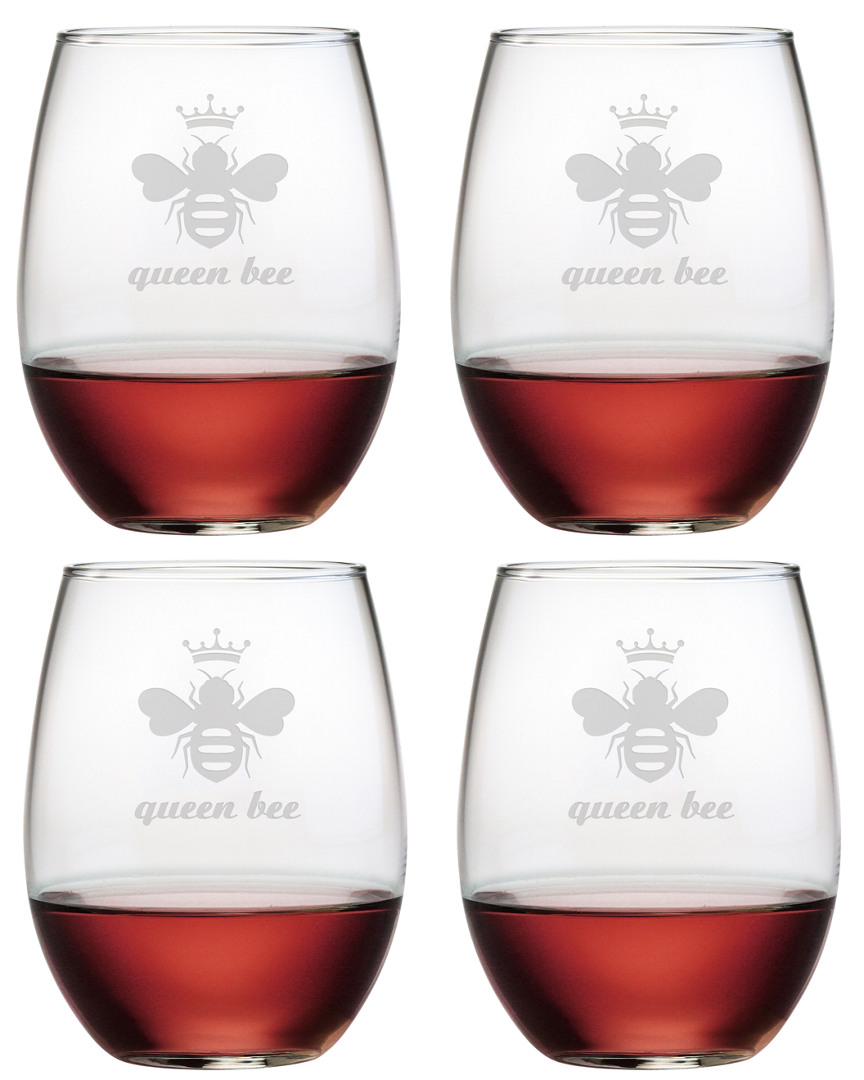 Susquehanna Glass Queen Bee Set Of Four 21oz Stemless Wine Glasses