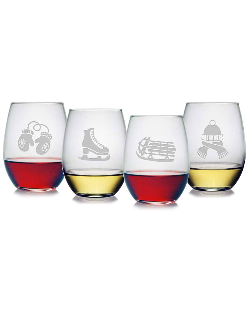 Susquehanna Glass Signs Of Winter Set Of 4 Stemless Glasses