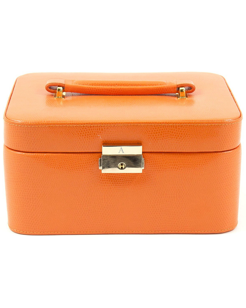 Bey-berk Monogrammed Lizard Leather Jewelry Box In Orange