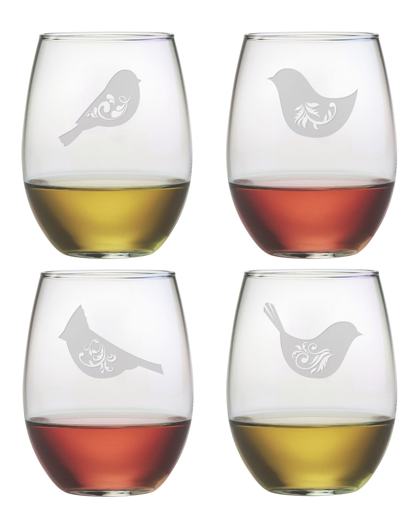 Susquehanna Glass Birds Of A Feather Set Of Four 21oz Stemless Wine Glasses