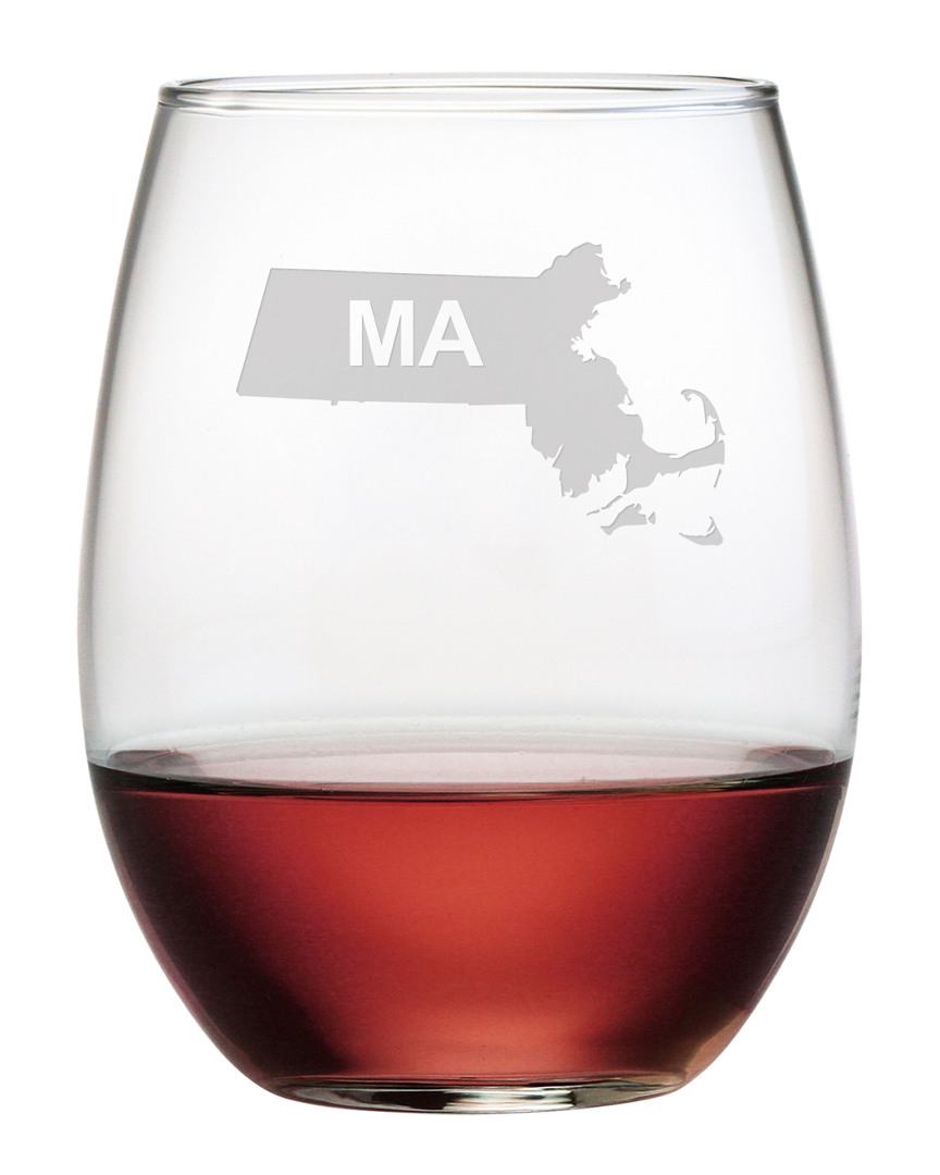 Susquehanna Glass Massachusetts Set Of 4 Stemless Wine Glasses