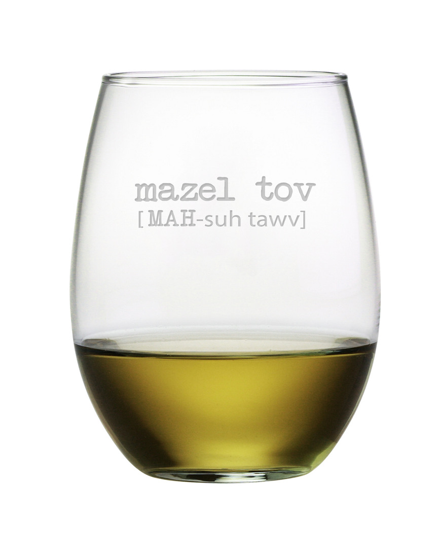 Susquehanna Glass Set Of Four Mazel Tov Stemless Glasses