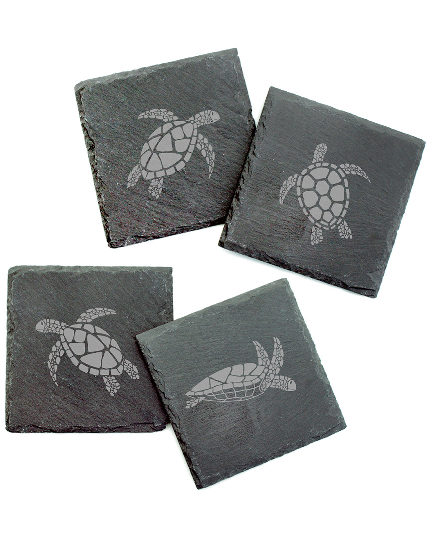 Susquehanna Glass Set Of 4 Sea Turtles Assortment Slate Coasters