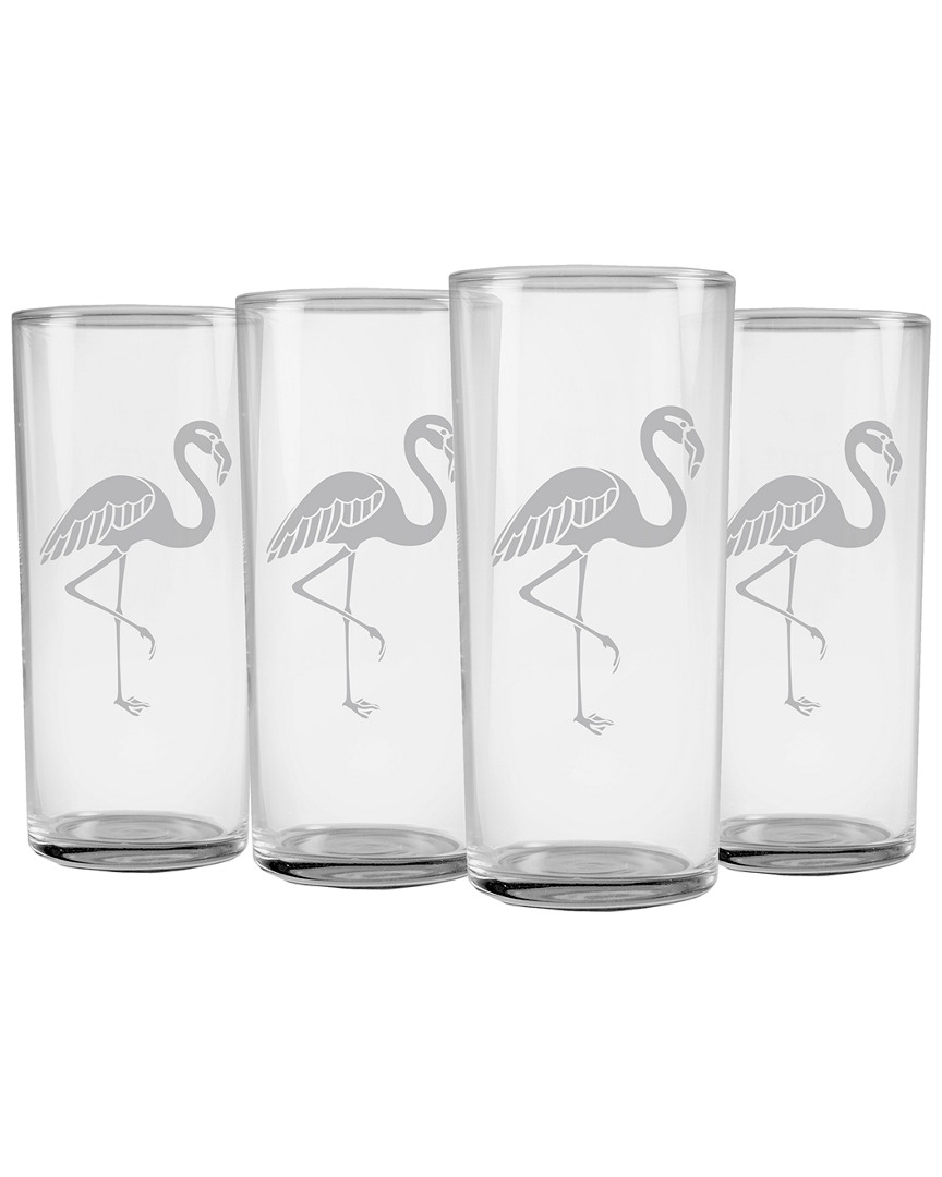 Susquehanna Glass Set Of 4 Flamingo Slim Hiball Glasses