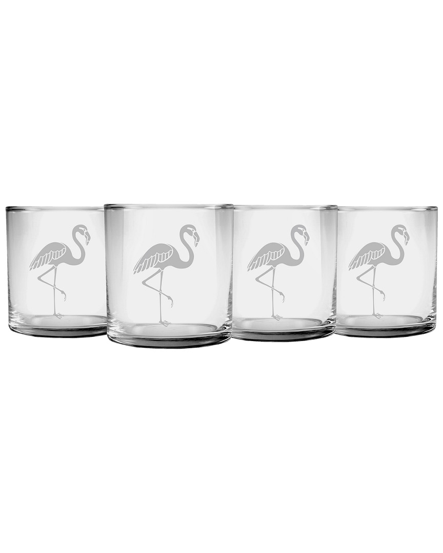 Susquehanna Glass Set Of 4 Flamingo Slim Rocks Glasses