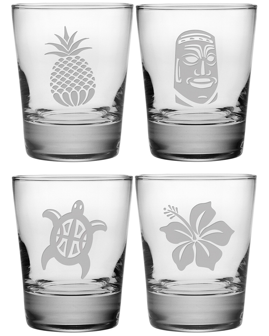 Susquehanna Glass Set Of 4 Hawaiian Icons Assortment Heavy Based Dof Glasses