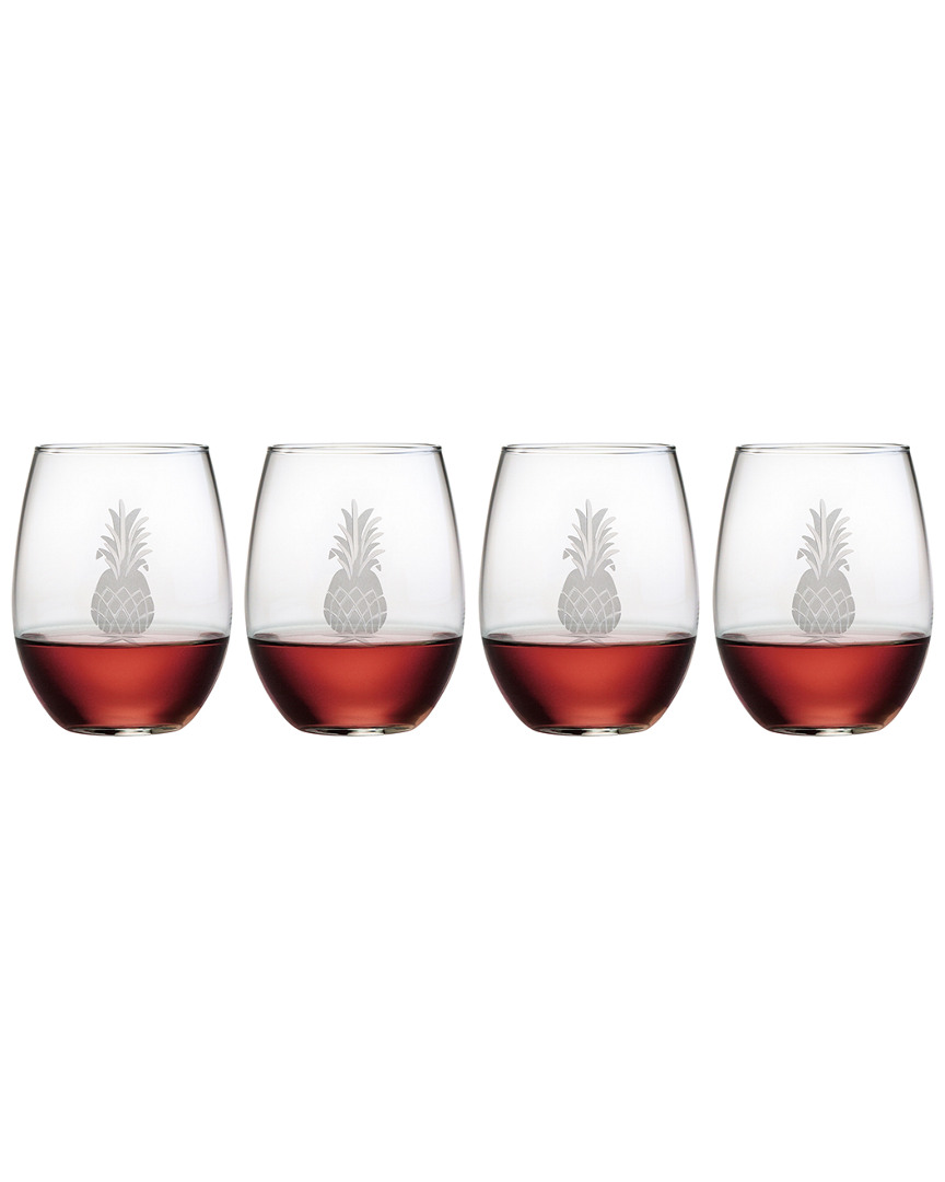Susquehanna Glass Set Of 4 Pineapple Handcut Stemless Wine Glasses