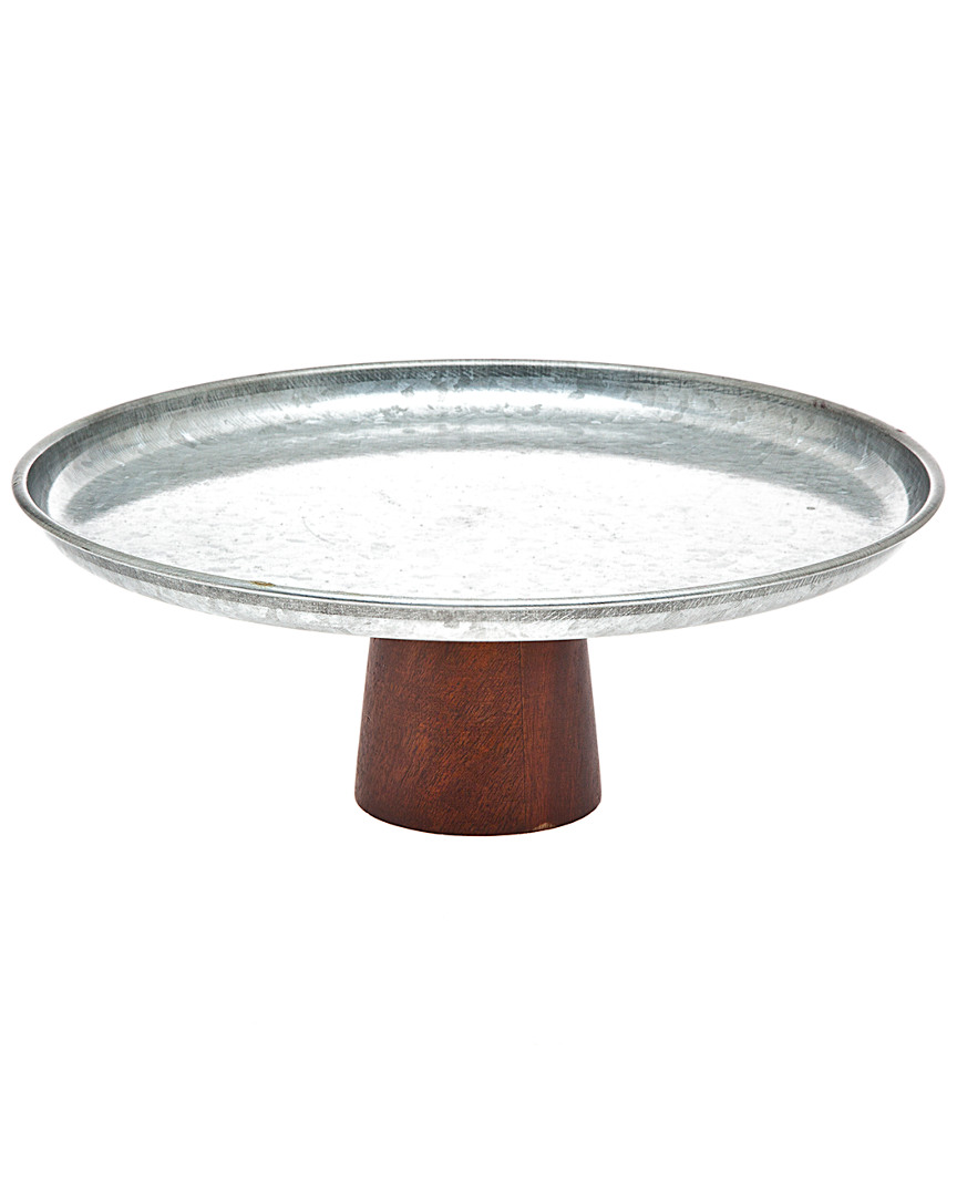 Godinger Galvenized Cakeplate & Wood Pedestal Set