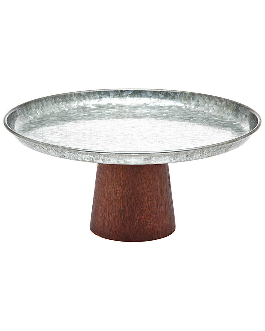 Godinger Galvenized Cakeplate & Wood Pedestal Set