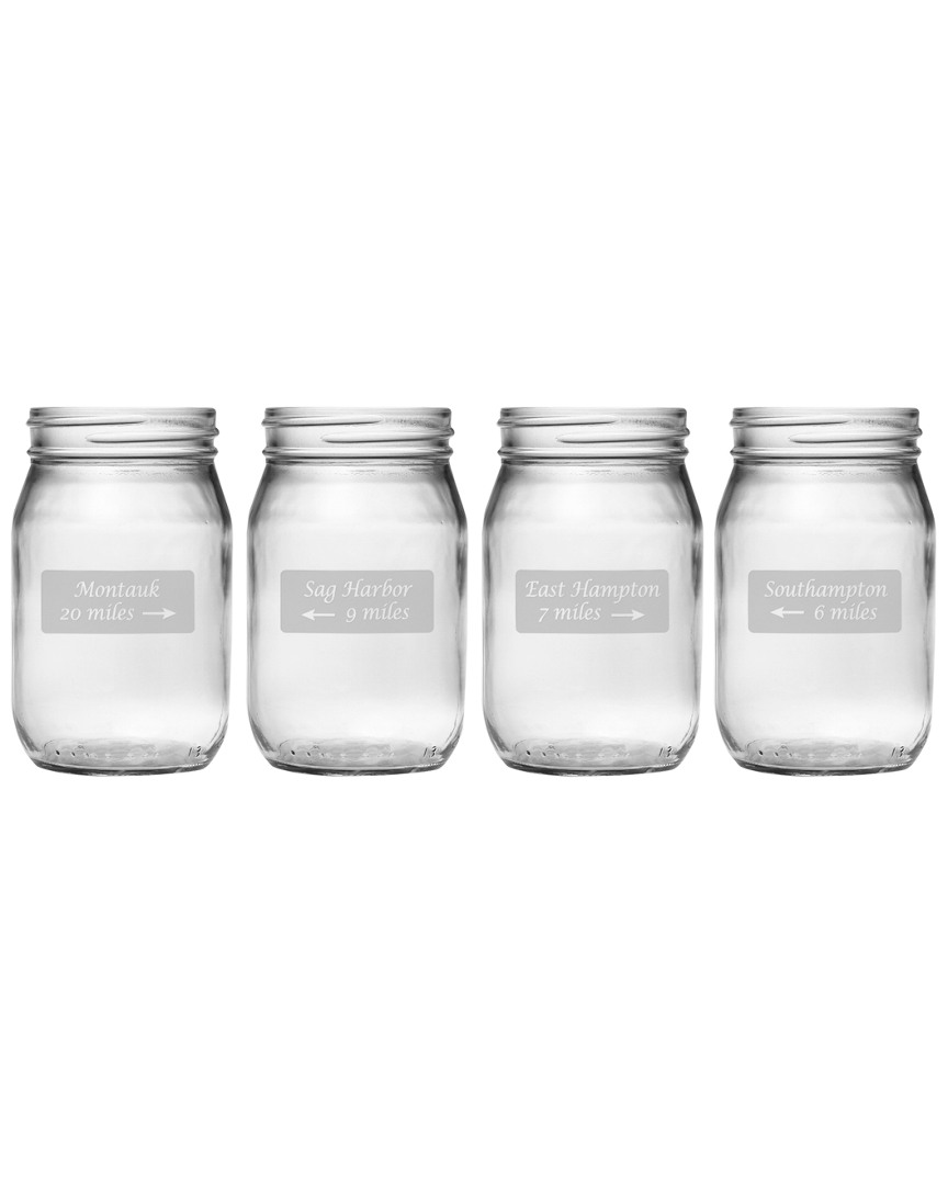 Susquehanna Glass Hamptons Road Signs Set Of Four 16oz Mason Jars