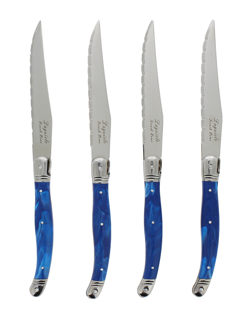 French Home Set Of 4 Laguiole Blue Marble Steak Knives