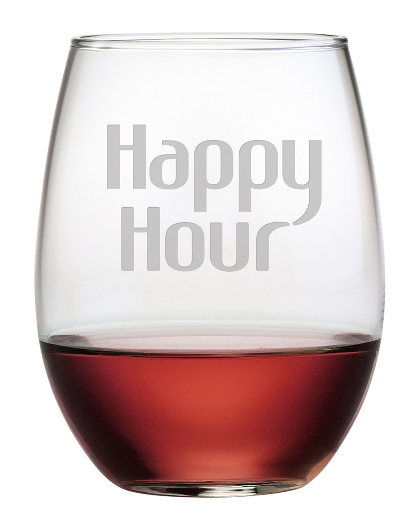 Susquehanna Glass Happy Hour Set Of 4 21oz Stemless Wine Glasses
