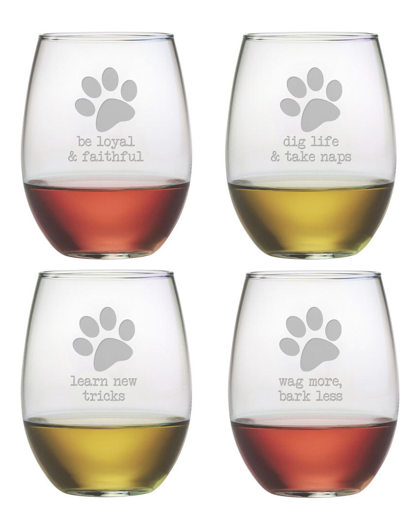 Susquehanna Glass Set Of 4 Dog Wisdom Assortment Stemless Wine Tumblers