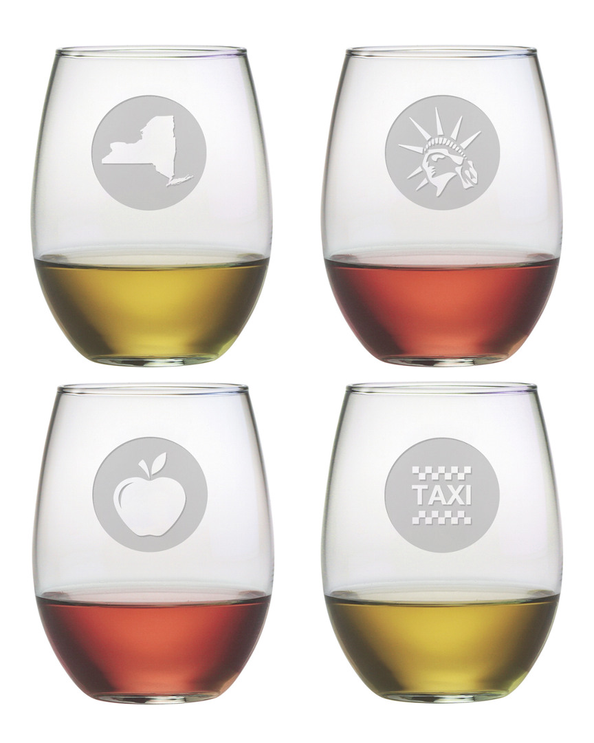 Susquehanna Glass New York City Icons Set Of 4 Stemless Wine Glasses