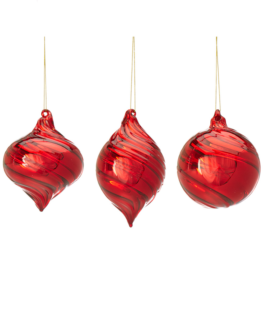 Kurt Adler 3pc Red Glass Ball, Onion, Set Of 3