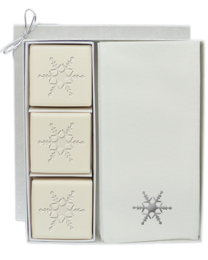 Carved Solutions Snowflake Motif 3pc Soap Set With 12 Silver Embossed Towels