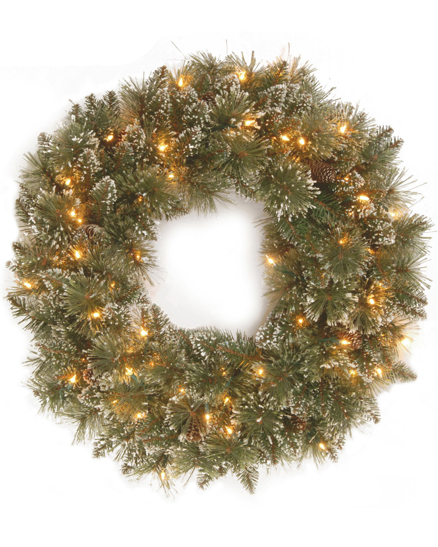 National Tree Company Glittery Bristle Pine Wreath With Clear Lights