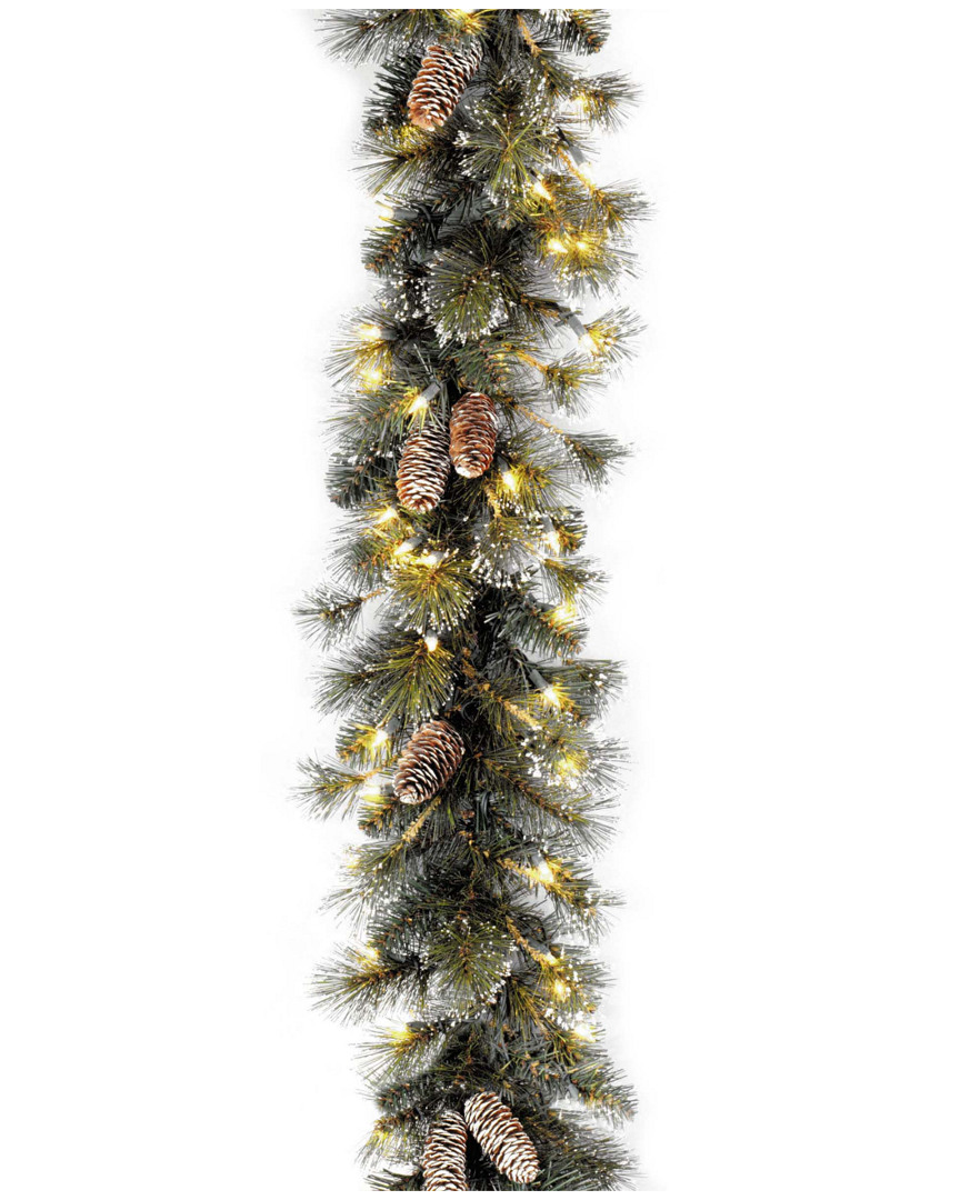 National Tree Company 9ft Glittery Pine Garland With Pinecones, Snowflakes And Clear Lights