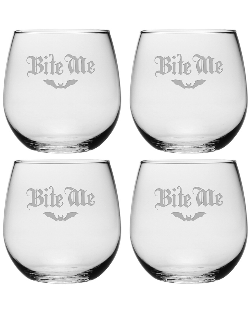 Susquehanna Set Of 4 Bite Me Stemless Wine Glasses