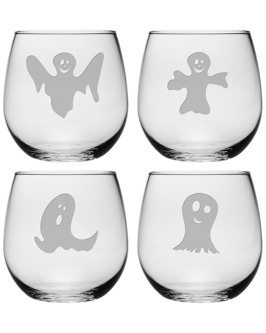 Susquehanna Set Of 4 Knock Knock Boos There Assortment Stemless Wine Glasses