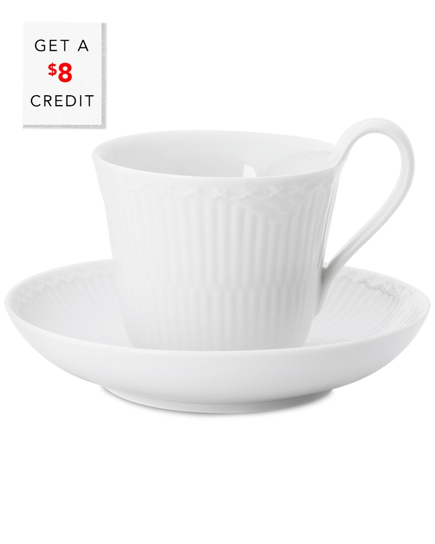 Shop Royal Copenhagen White Fluted Half Lace High Handle Cup & Saucer With $8 Credit
