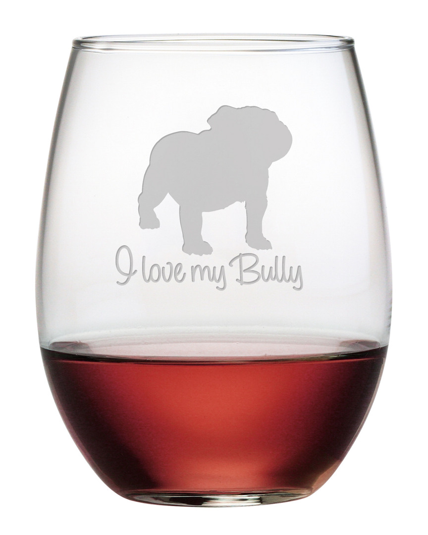 Susquehanna I Love My Bully Set Of Four 21oz Stemless Wine Glasses