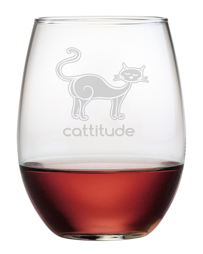 Susquehanna Glass Cattitude Set Of Four 21oz Stemless Wine Glasses