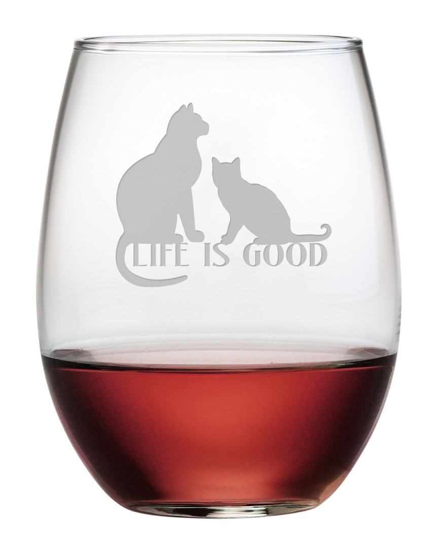 Susquehanna Life Is Good Set Of Four 21oz Stemless Wine Glasses