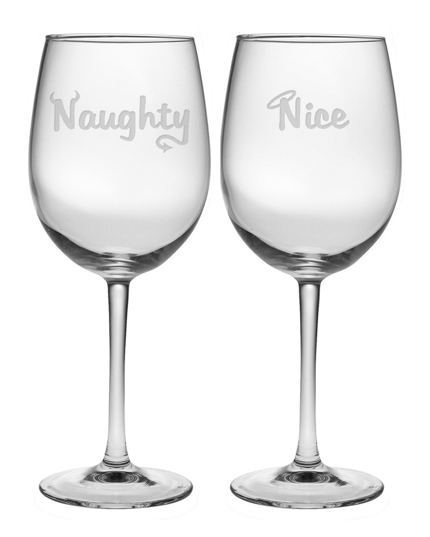 Susquehanna Glass Naughty/nice Set Of Two 19oz Wine Glasses