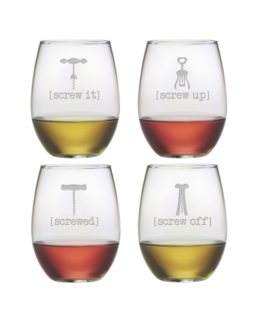 Susquehanna Glass Screw It Set Of Four 21oz Stemless Wine Glasses