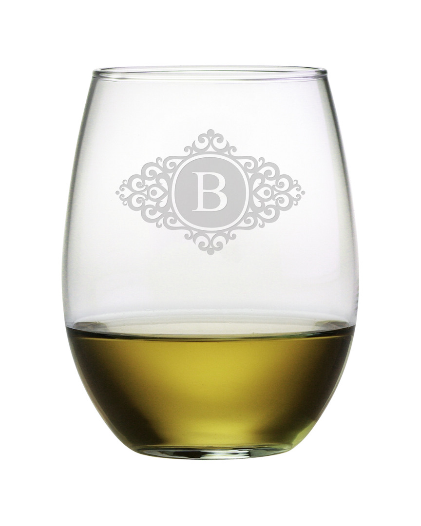 Susquehanna Glass Monogrammed Set Of Four 21oz Stemless Wine Glasses, (a-z)