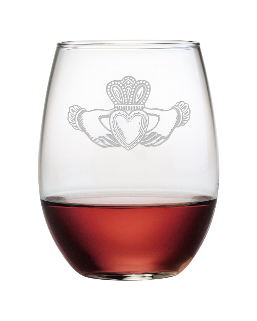 Susquehanna Glass Claddagh Set Of 4 21oz Stemless Wine Glasses