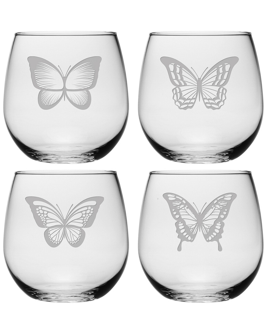 Susquehanna Glass Set Of 4 Butterfly Assortment Stemless Wine