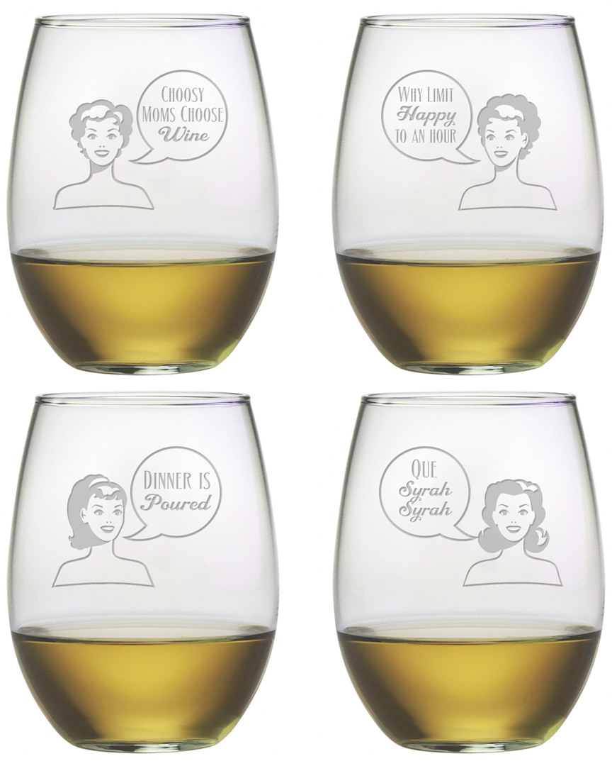 Susquehanna Set Of Four 21oz Retro Woman Stemless Glasses