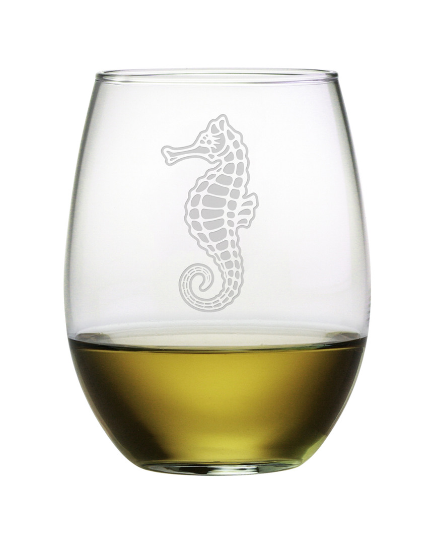 Susquehanna Glass Set Of Four Sea Horse 21oz Stemless Wine Glasses